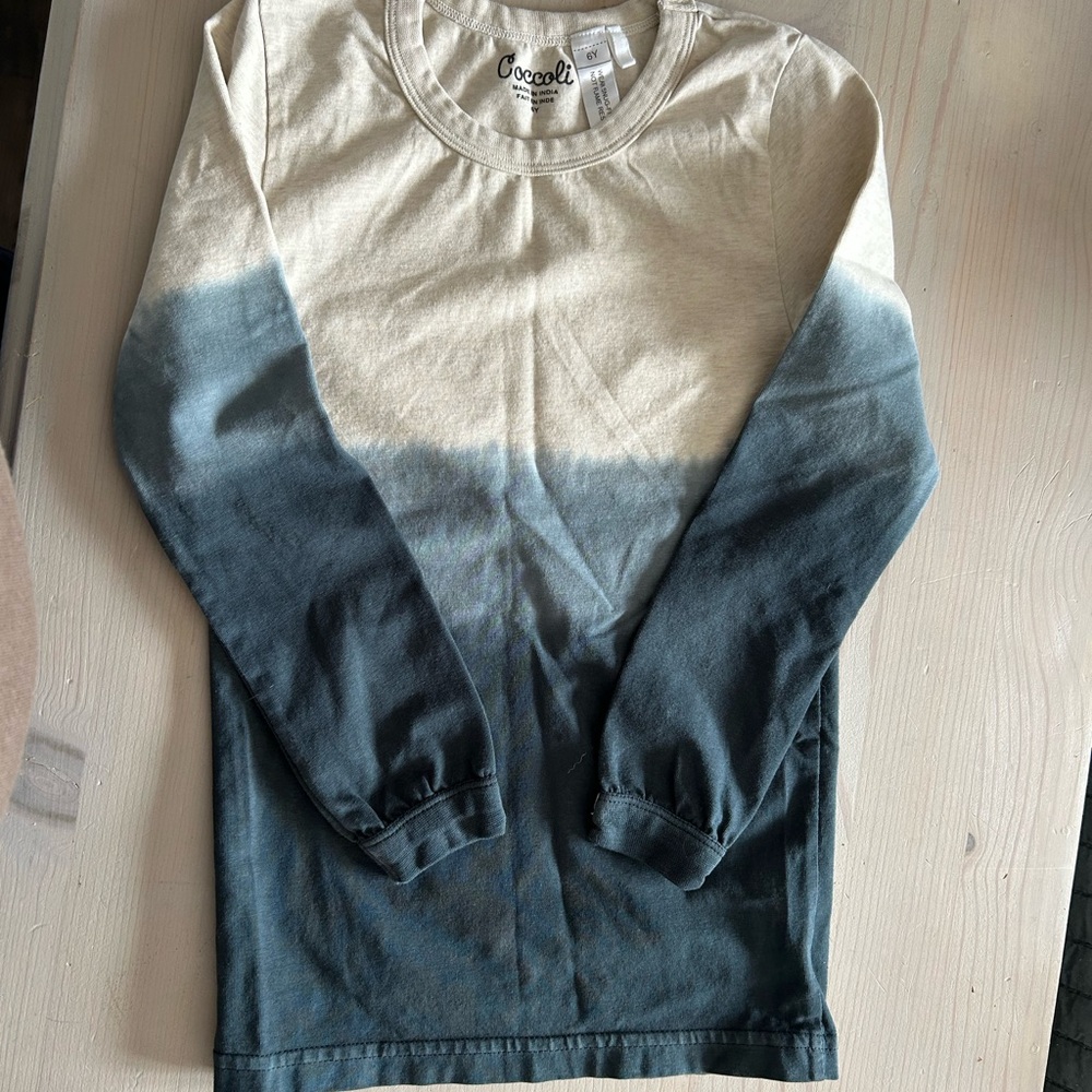 Coccoli Cream-to-Charcoal Dip-Dye Long Sleeve Tee